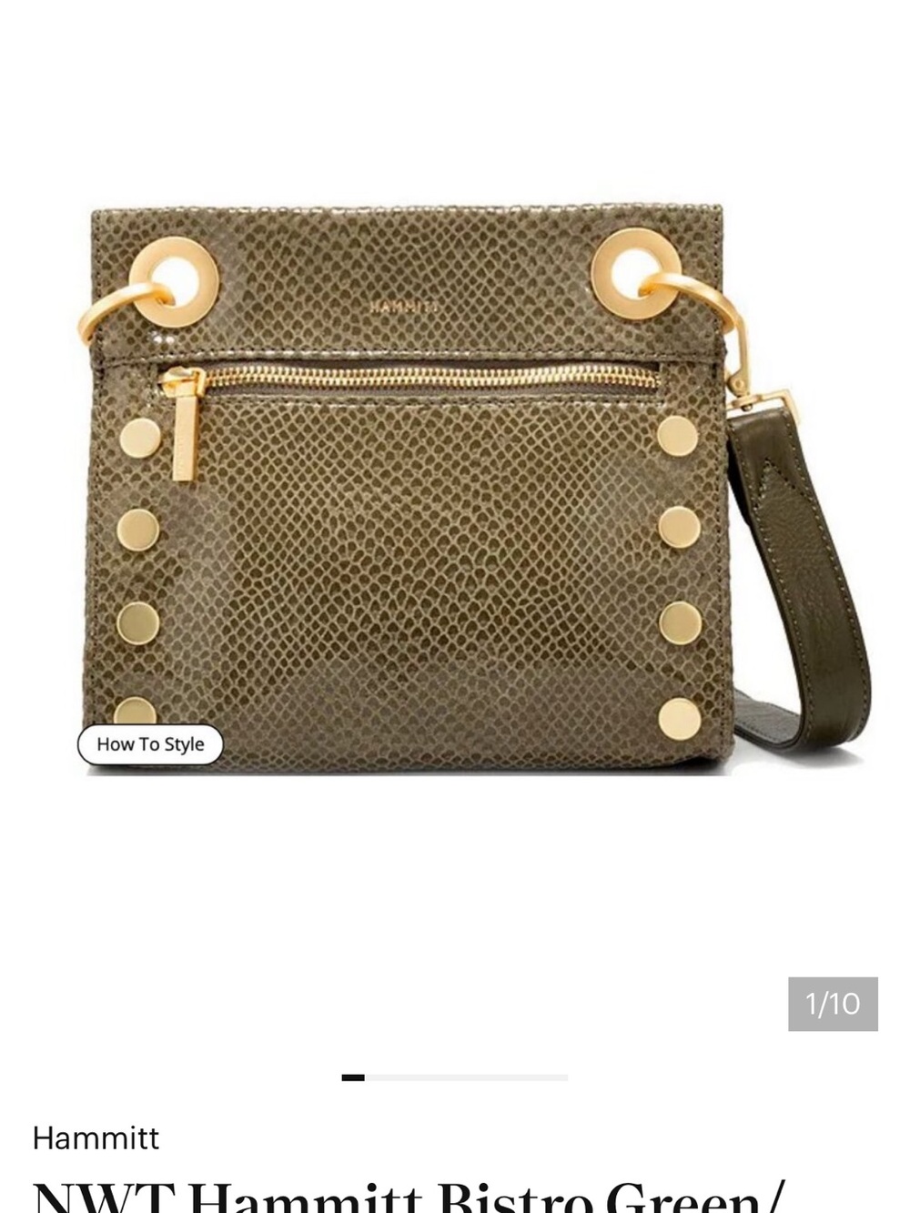 New! Hammitt Olive Green Textured Mini Crossbody with Gunmetal Hardware & bag